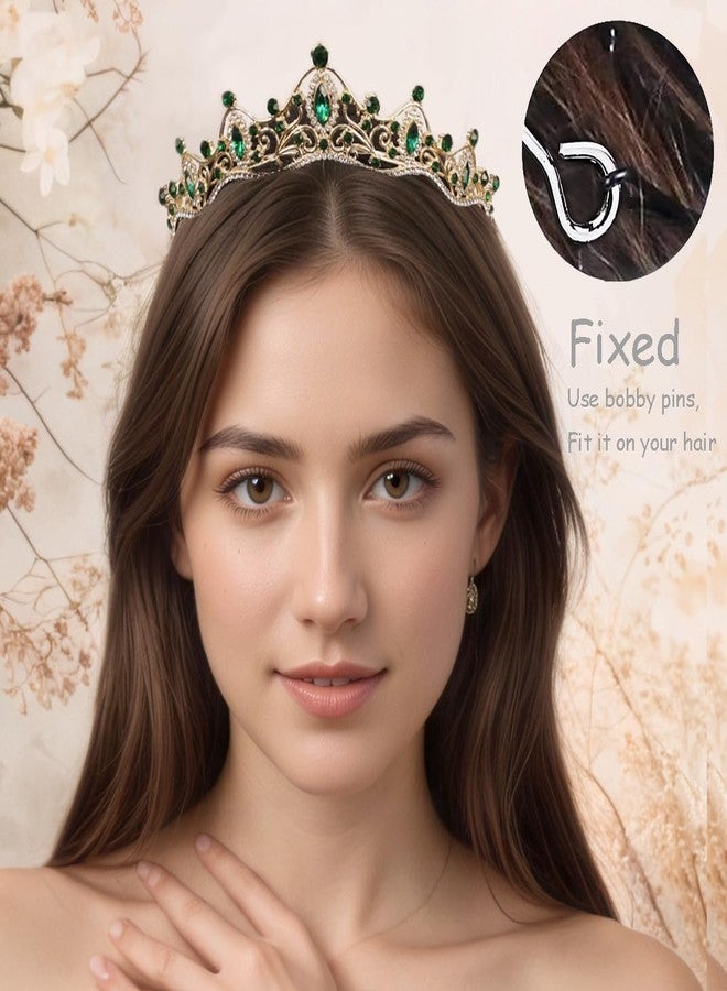 Rannyrena Crystal Wedding Tiaras and Crowns for Women Sparkling Rhinestone Bridal Queen Crown Princess Headpiece Hair Accessories for Birthday Pageant Party Prom (Gold-green) - Image 2